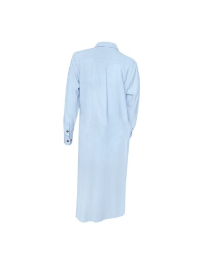 Vestido largo blusón azul claro en 100% lino manga larga mujer