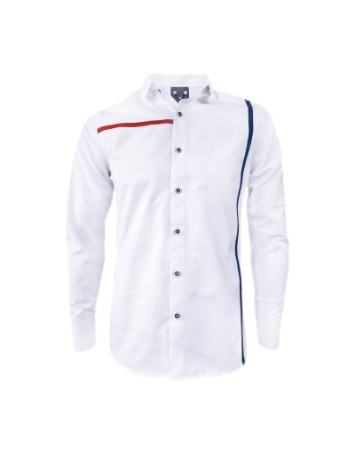 Camisa blanca contraste rojo y azul manga larga Slim hombre