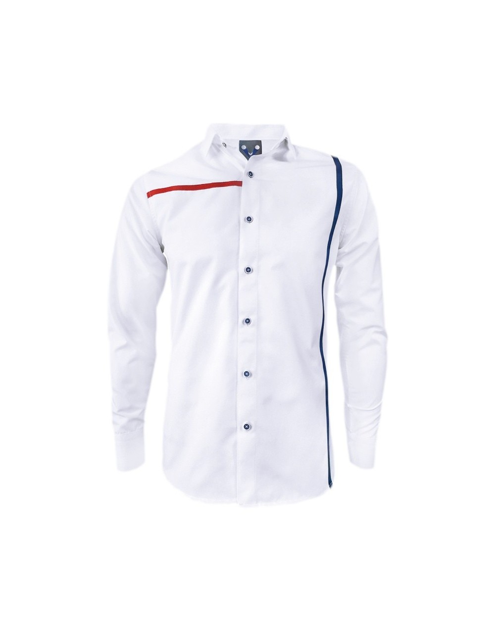 Camisa blanca contraste rojo y azul manga larga Slim hombre