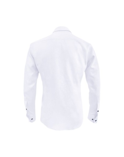 Camisa blanca contraste rojo y azul manga larga Slim hombre