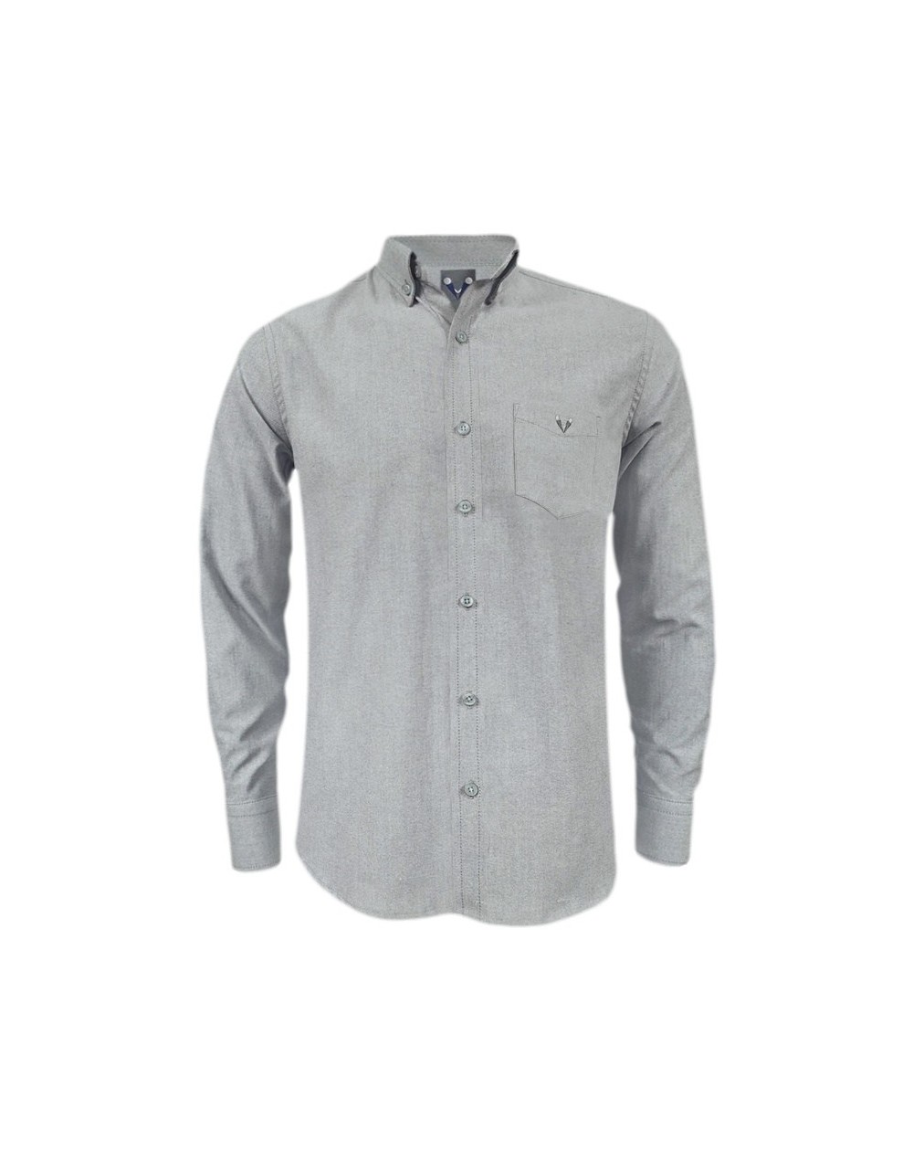 Camisa en oxford gris con bolsillo manga larga Slim hombre