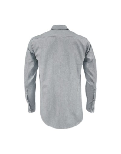 Camisa en oxford gris con bolsillo manga larga Slim hombre
