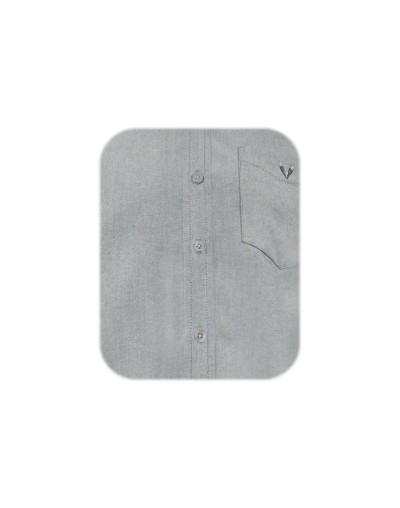 Camisa en oxford gris con bolsillo manga larga Slim hombre