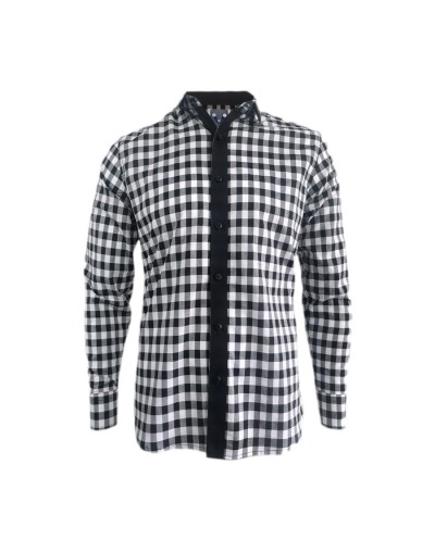 Camisa a cuadros blancos y negros manga larga Slim hombre