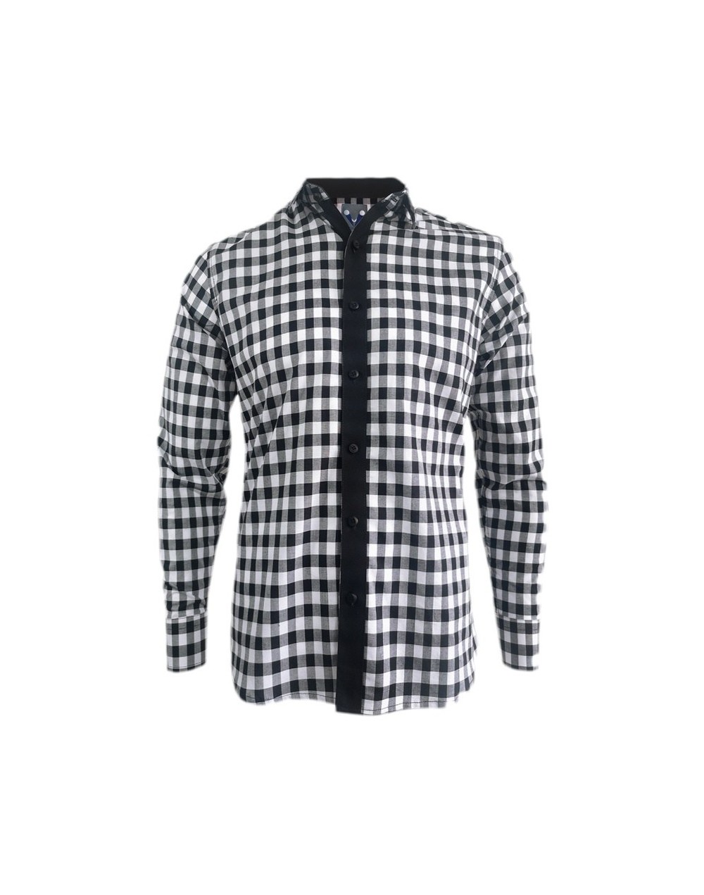 Camisa a cuadros blancos y negros manga larga Slim hombre