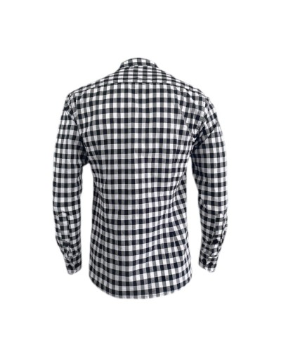 Camisa a cuadros blancos y negros manga larga Slim hombre