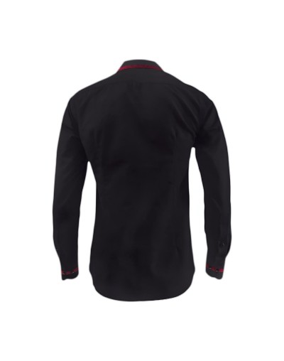 Camisa negra con contraste en vino tinto slim fit manga larga hombre