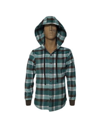 Camisa de cuadros leñadora verde con capota manga larga Slim hombre