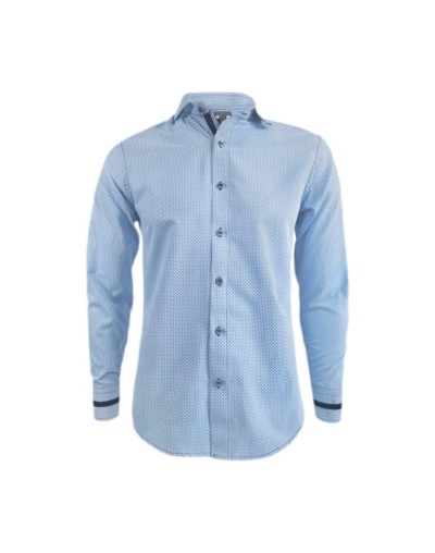Camisa azul claro con mini prints slim manga larga hombre