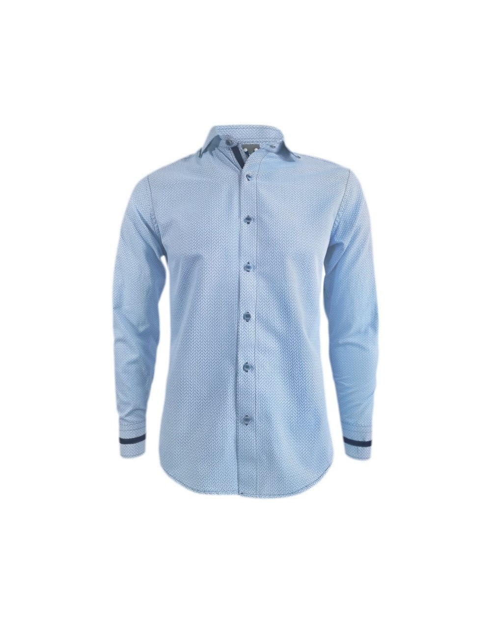 Camisa azul claro con mini prints slim manga larga hombre