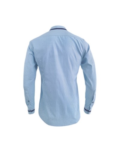 Camisa azul claro con mini prints slim manga larga hombre