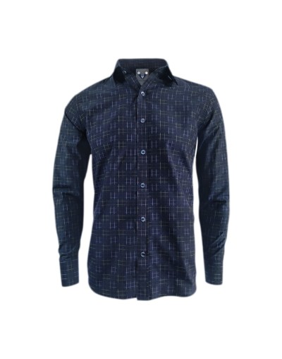 Camisa estampada azul oscuro slim manga larga para hombre