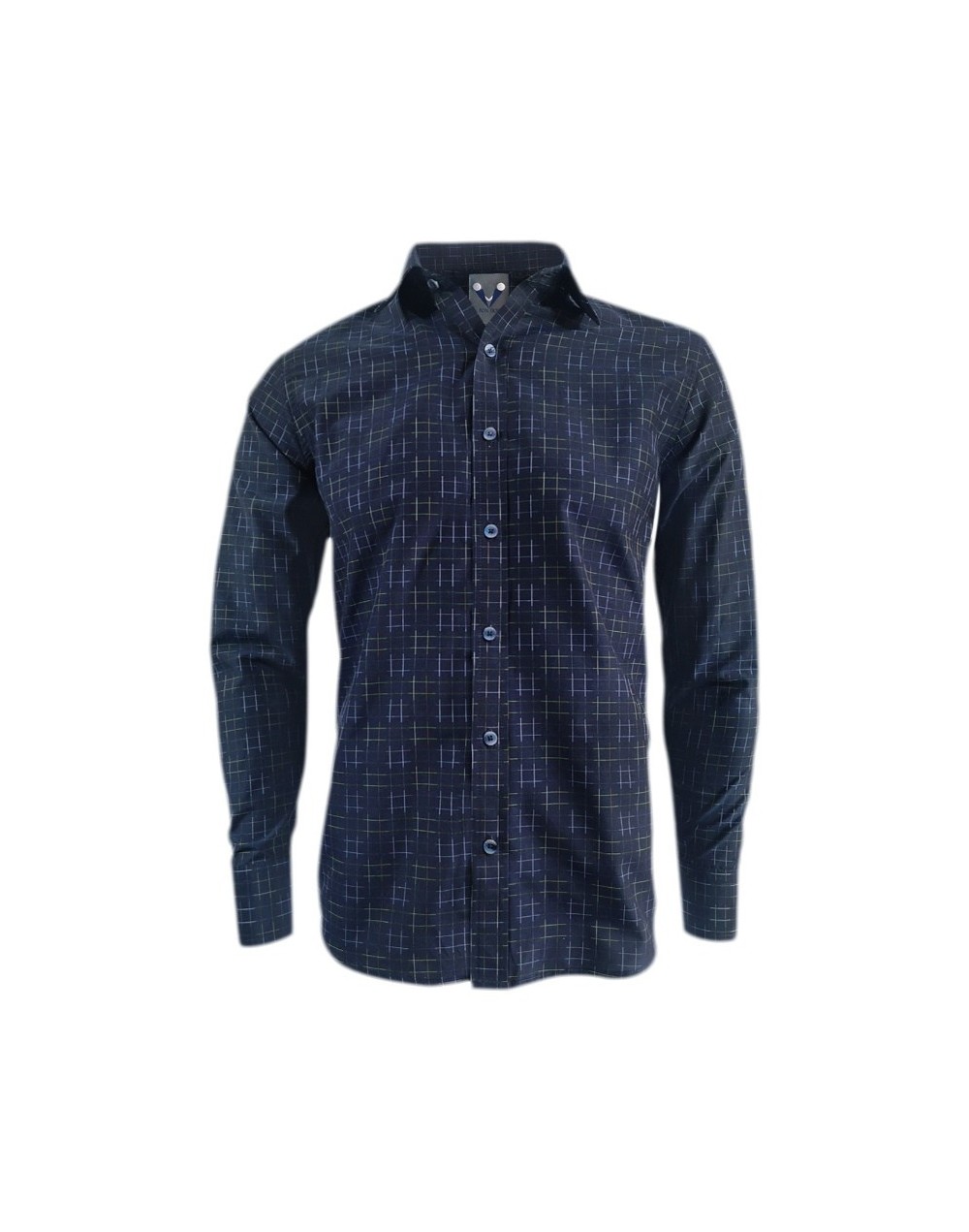 Camisa estampada azul oscuro slim manga larga para hombre