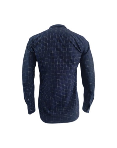 Camisa estampada azul oscuro slim manga larga para hombre