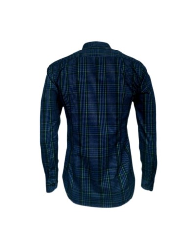 Camisa a cuadros azules cuello neru manga larga Slim hombre