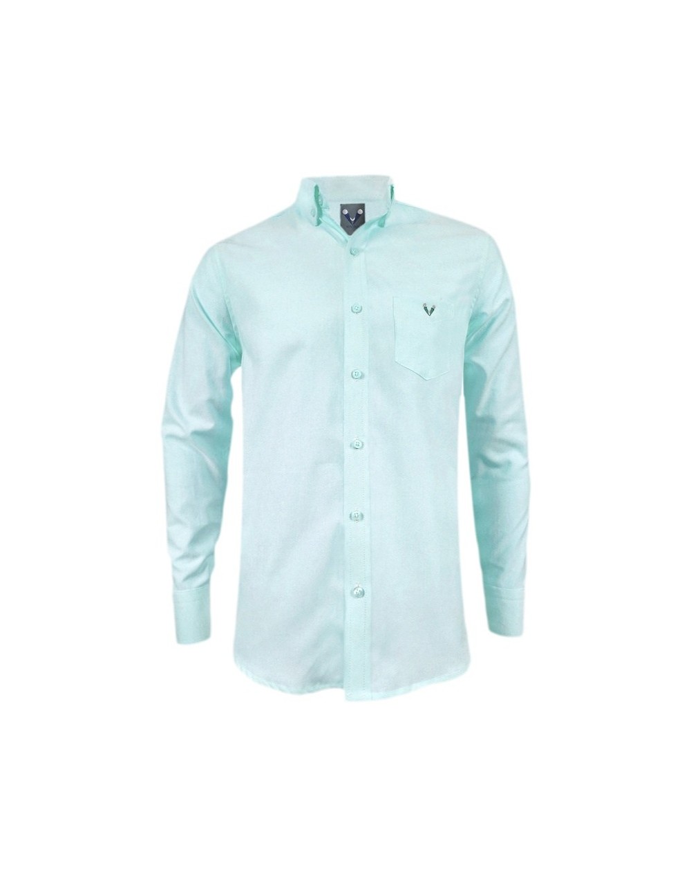 Camisa oxford verde aguamarina slim fit manga larga hombre
