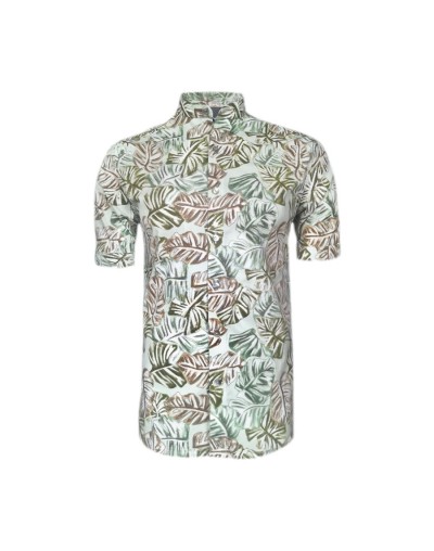 Camisa playera verde estampada neru manga corta slim hombre