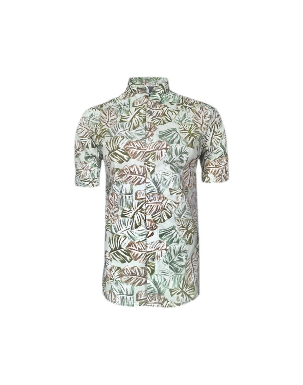 Camisa playera verde estampada neru manga corta slim hombre