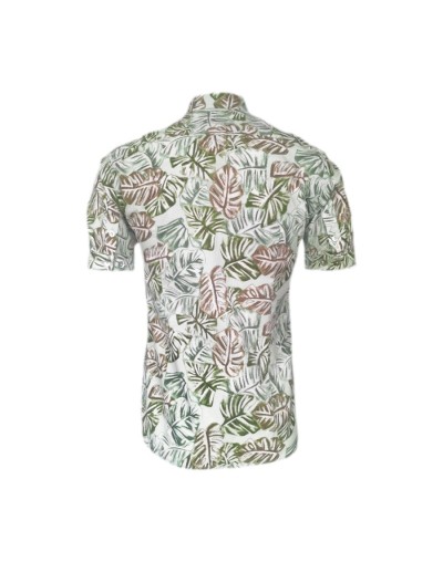 Camisa playera verde estampada neru manga corta slim hombre