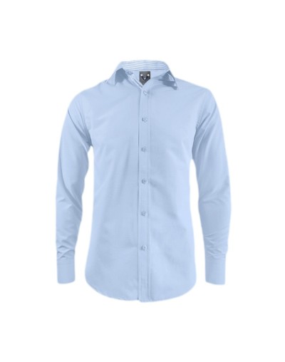Camisa azul contraste en rayas manga larga hombre