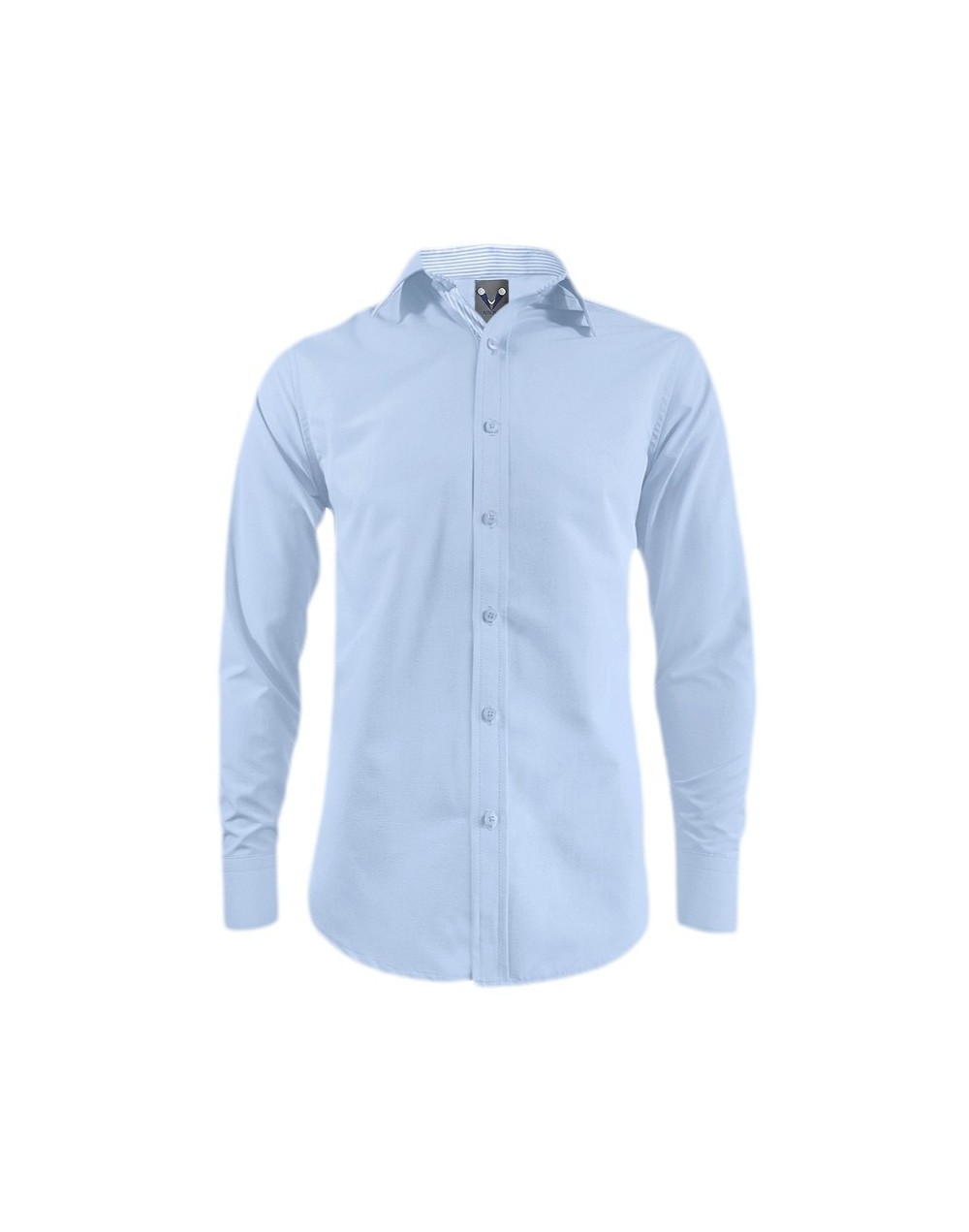 Camisa azul contraste en rayas manga larga hombre