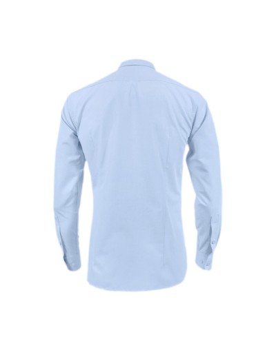 Camisa azul contraste en rayas manga larga hombre