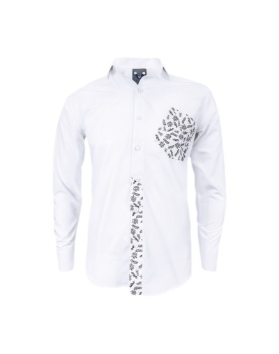 Camisa blanca con bolsillo estampado manga larga Slim hombre