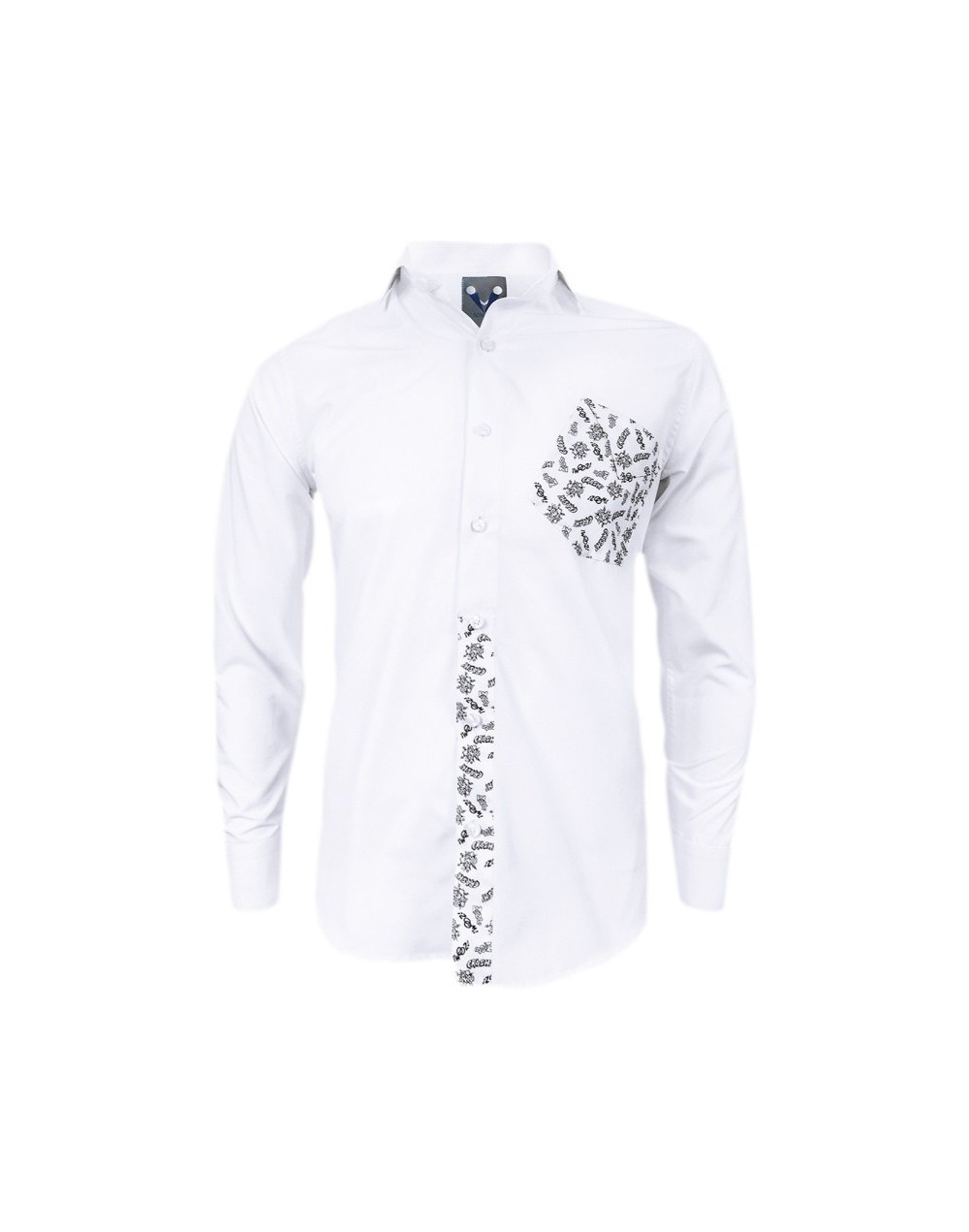 Camisa blanca con bolsillo estampado manga larga Slim hombre