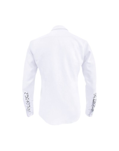 Camisa blanca con bolsillo estampado manga larga Slim hombre