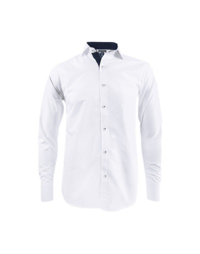 Camisa blanca con contraste azul slim fit manga larga hombre