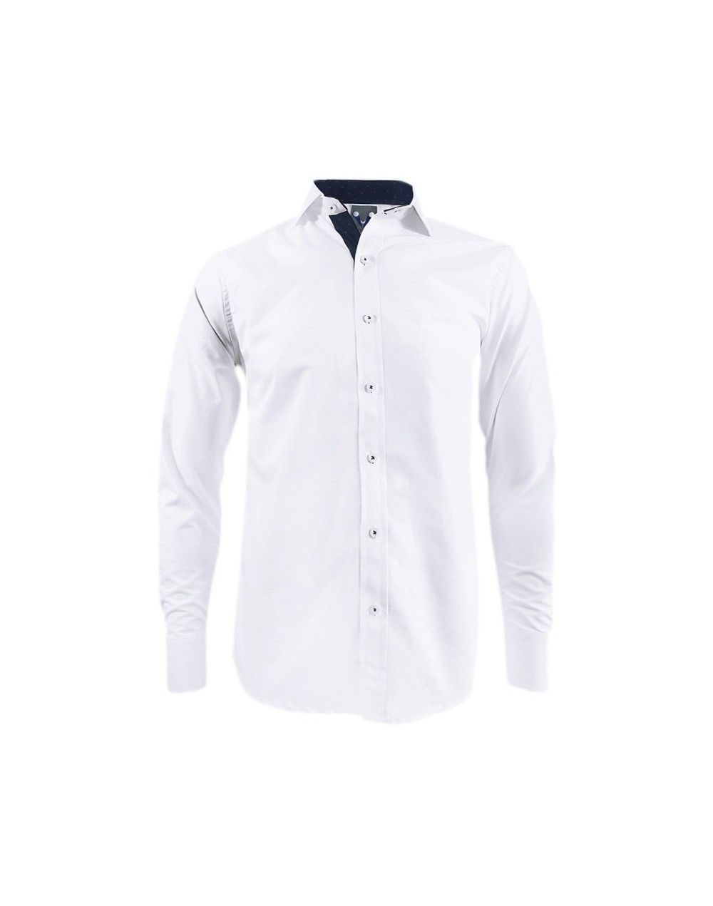 Camisa blanca con contraste azul slim fit manga larga hombre