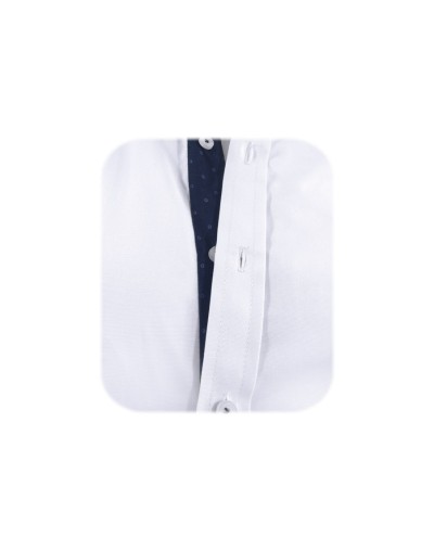 Camisa blanca con contraste azul slim fit manga larga hombre