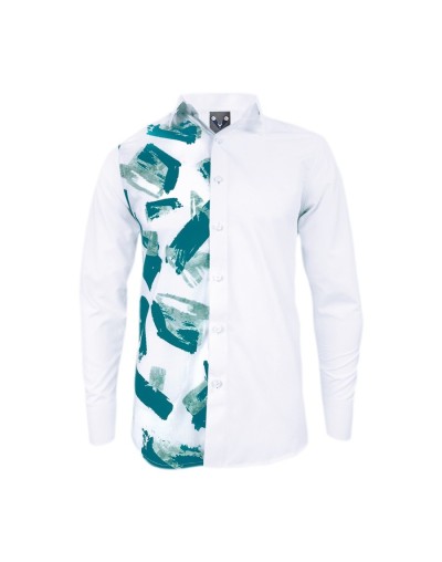 Camisa blanca con estampado manga larga slim fit para hombre