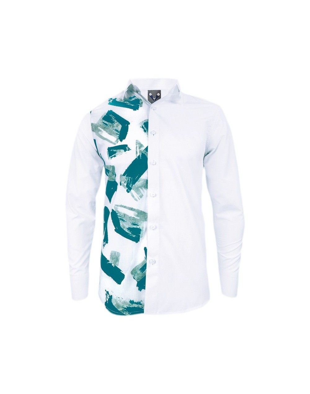 Camisa blanca con estampado manga larga slim fit para hombre