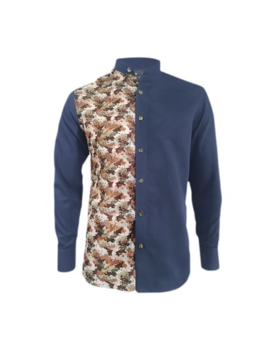 Camisa en denim con cuello neru manga larga Slim para hombre