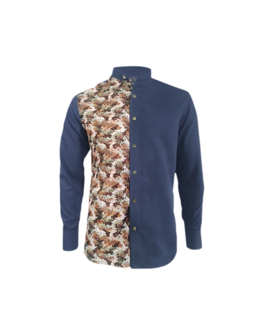 Camisa en denim con cuello neru manga larga Slim para hombre