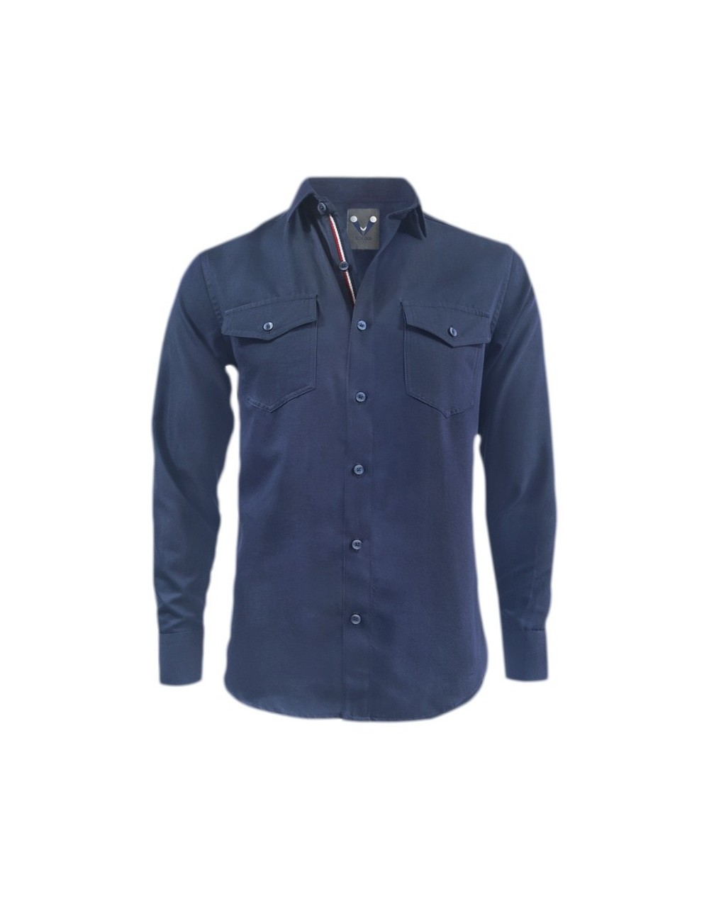 Camisa denim azul con bolsillos manga larga Slim para hombre