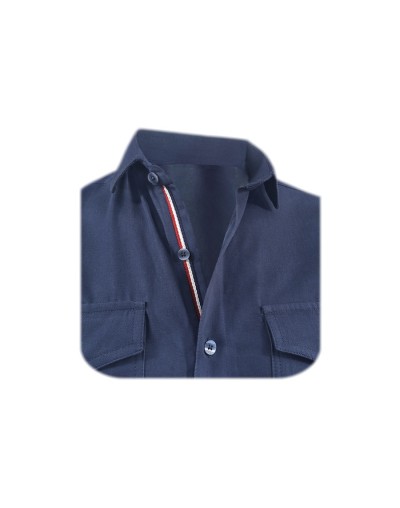 Camisa denim azul con bolsillos manga larga Slim para hombre