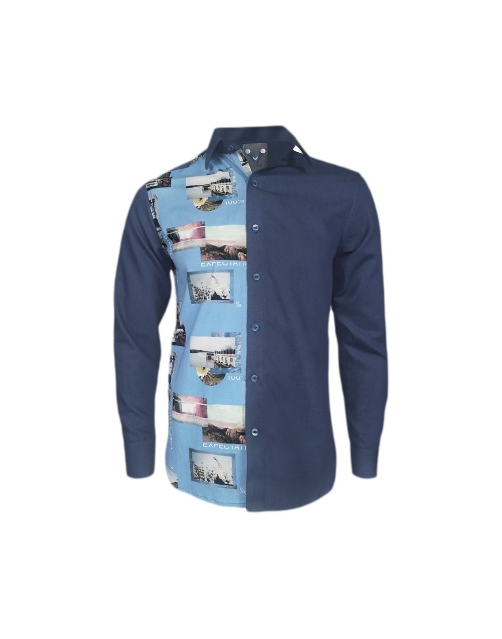 Camisa en denim con estampado manga larga Slim para hombre