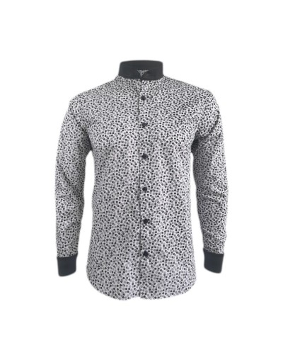 Camisa gris mini prints cuello neru manga larga Slim hombre