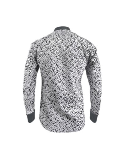 Camisa gris mini prints cuello neru manga larga Slim hombre