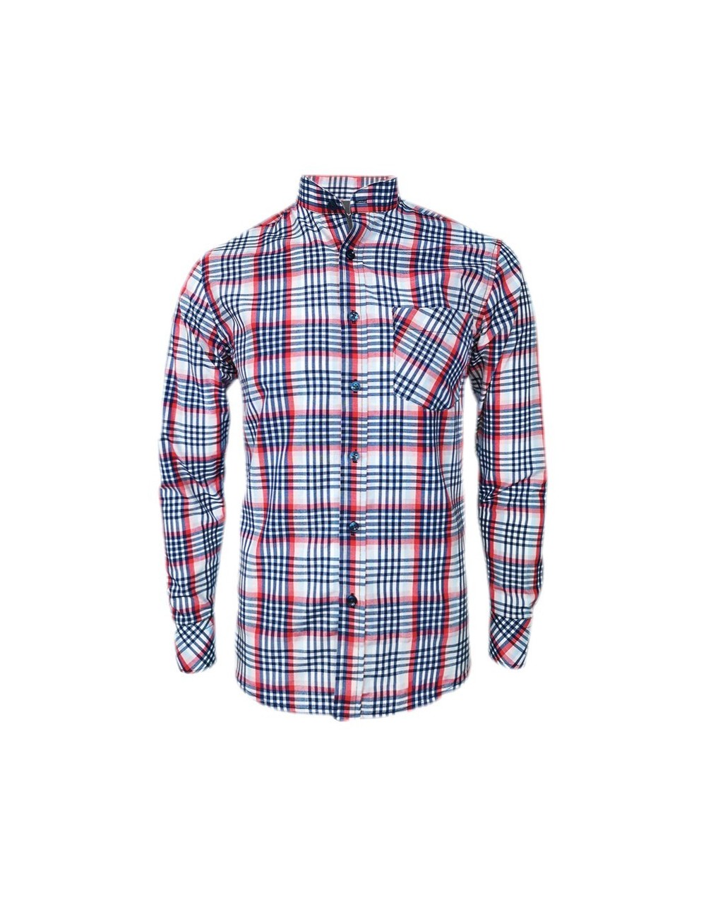 Camisa a cuadros rojos y azules manga larga Slim para hombre