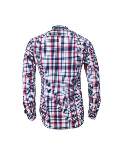 Camisa a cuadros rojos y azules manga larga Slim para hombre