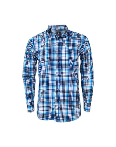 Camisa a cuadros tonos azules manga larga Slim para hombre