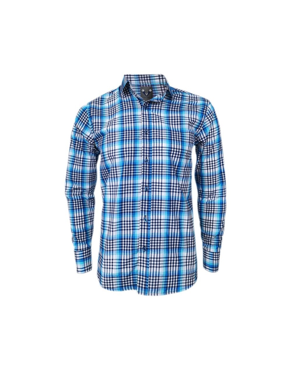 Camisa a cuadros tonos azules manga larga Slim para hombre