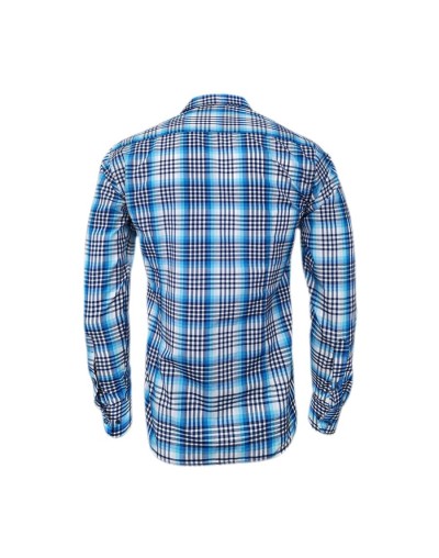 Camisa a cuadros tonos azules manga larga Slim para hombre