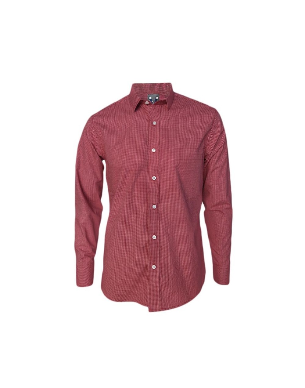 Camisa de cuadros roja con blanco sin bolsillo slim manga larga hombre