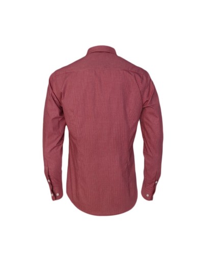 Camisa de cuadros roja con blanco sin bolsillo slim manga larga hombre