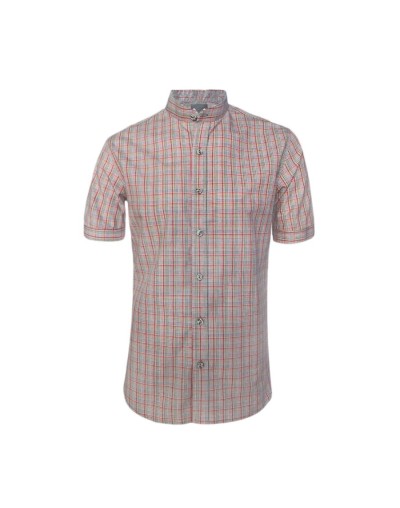 Camisa de cuadros rojos azul y amarillo manga corta Slim hombre