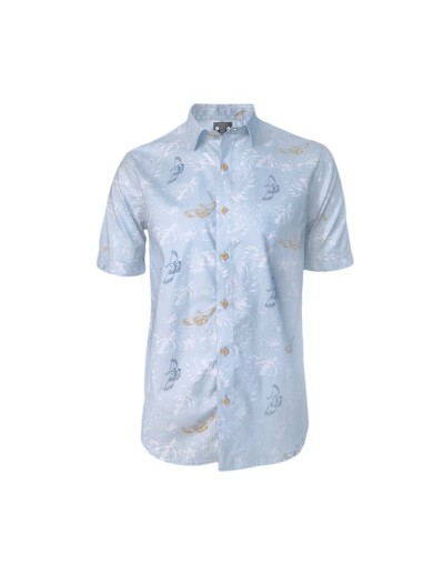 Camisa playera azul claro estampada manga corta Slim para hombre